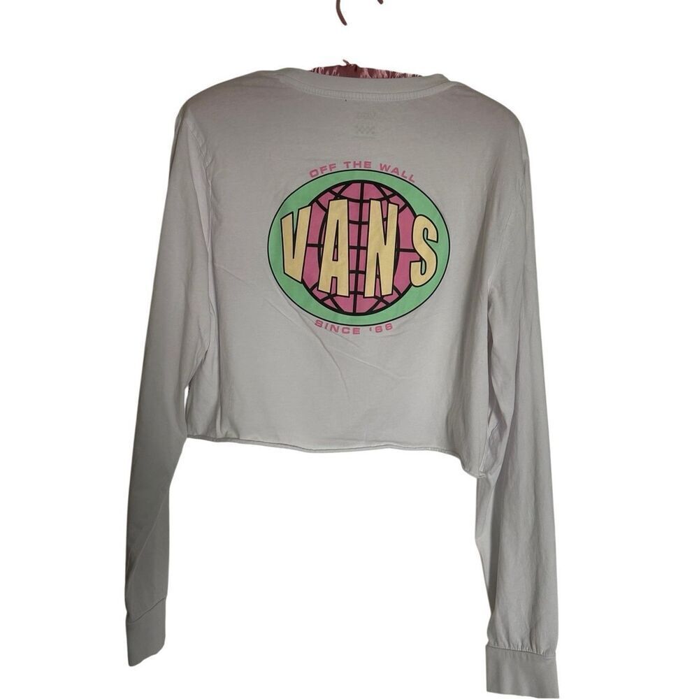 Vans Off The Wall Gray Long Sleeve Cropped Pullover Sweatshirt Ladies Large - Picture 3 of 10